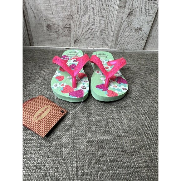 Havaianas Toddlers Logo Flip Flops Size 9C Sandals Girls Pink Green Strawberry - Picture 5 of 7